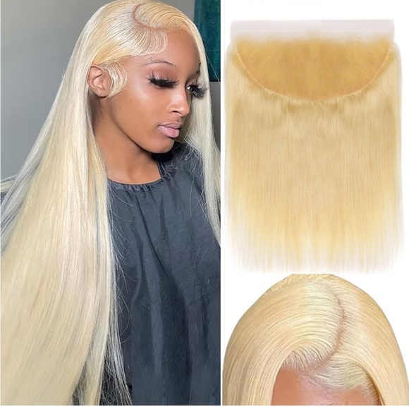 12” Blonde 613 Lace Frontal 13x6 Straight Transparent Lace Front Human Hair - Picture 1 of 2